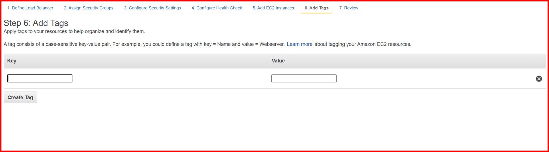 Picture showing the screen for adding tags on load balancer